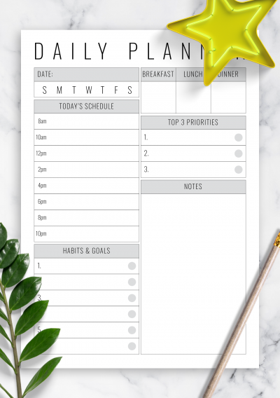 Download Undated daily planner with big section for notes - Printable PDF