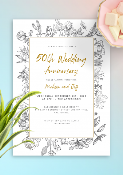 Download Vintage Flowers Anniversary Invitation - Printable PDF