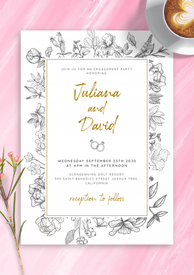 Download Vintage Flowers Engagement Party Invitation - Printable PDF