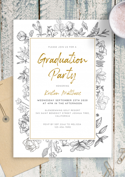 Download Vintage Flowers Graduation Invitation - Printable PDF