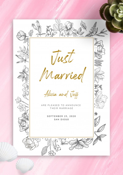 Download Vintage Flowers Wedding Announcement - Printable PDF