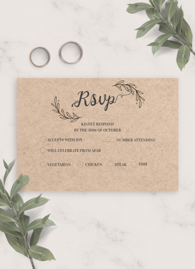Download Vintage Rustic Wedding RSVP Card - Printable PDF