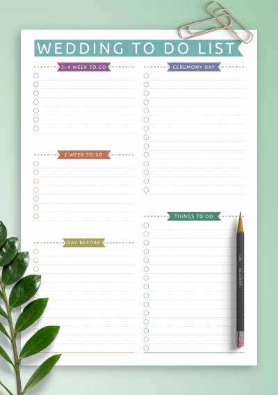 Download Wedding To Do List Template - Casual - Printable PDF
