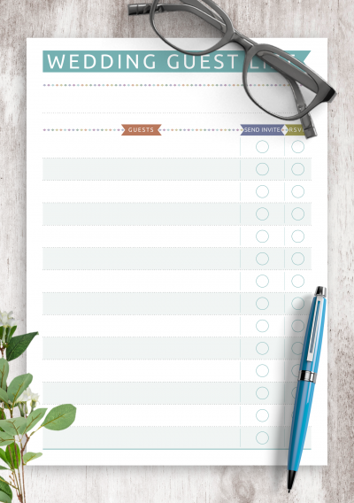 Download Wedding Guest List - Casual Style - Printable PDF