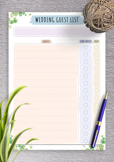 Download Wedding Guest List - Floral Style - Printable PDF