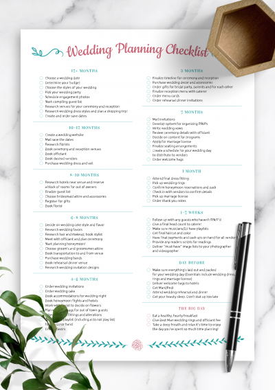 Download Wedding Planning Checklist - Romantic Style - Printable PDF