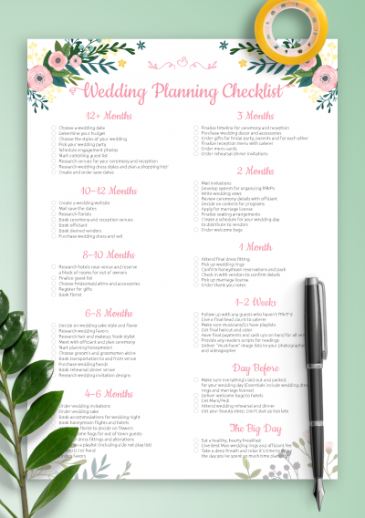 Download Wedding Planning Checklist - Shabby Chic Style - Printable PDF