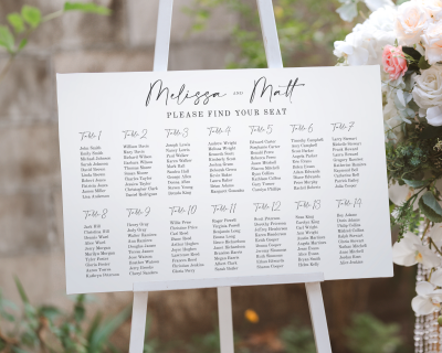 14 Tables Seating Chart for Wedding and other Occasions