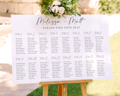 16 Tables Seating Chart for Wedding and other Occasions