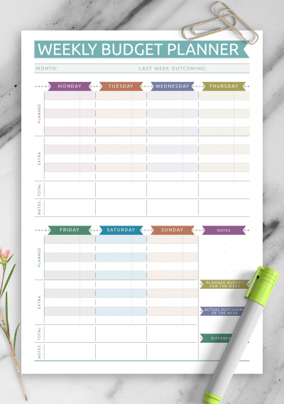 Download Weekly Budget - Casual Style - Printable PDF