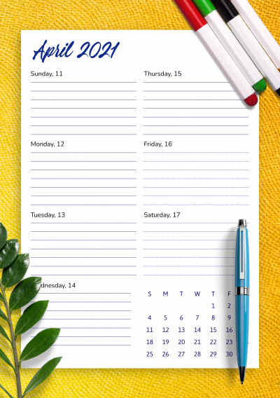 Download Weekly Calendar Template - Printable PDF