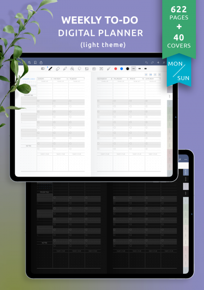Download Weekly To-Do Digital Planner for iPad (Light Theme) - Printable PDF