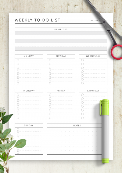 Download Weekly To Do List - Original Style - Printable PDF