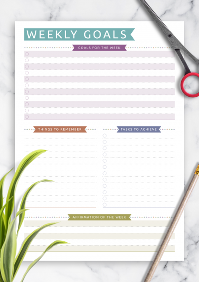 Download Weekly Goals - Casual Style - Printable PDF