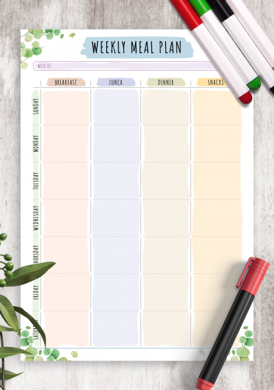 download printable weekly meal plan floral style pdf