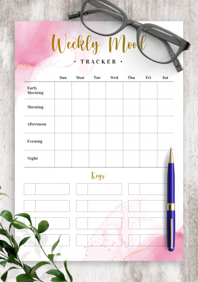Download Weekly Mood Tracker Template - Aquarelle Pink