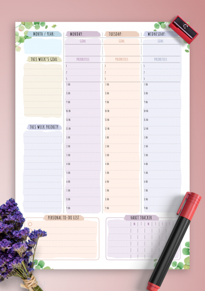 Download Weekly Planner Undated - Floral Style - Printable PDF