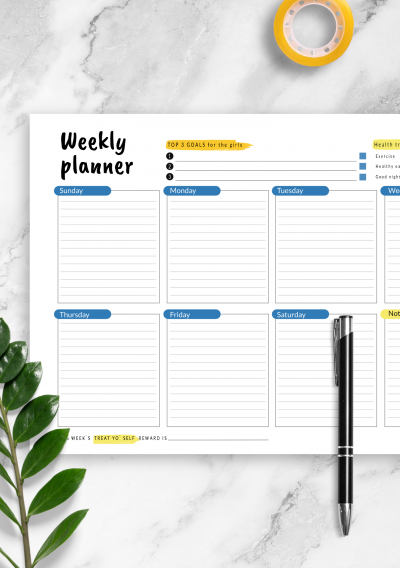 Download Horizontal Weekly Time Planner Template - Printable PDF