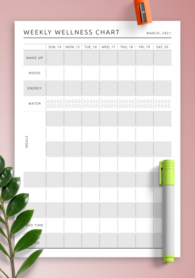 Download Weekly Wellness Chart Template - Printable PDF
