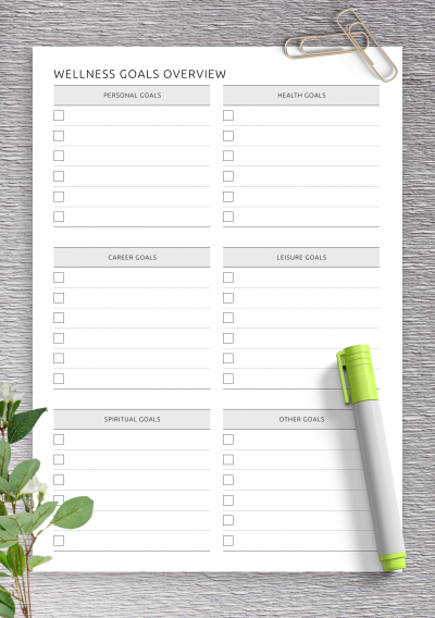 Download Wellness Goals Overview - Printable PDF
