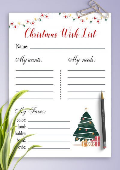 Download White Christmas Wish List Template - Printable PDF