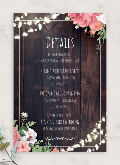 Download Wood Rustic Wedding Details Card - Printable PDF