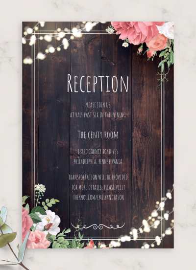 Download Wood Rustic Wedding Reception Card - Printable PDF
