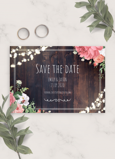 Download Wood Rustic Wedding Save The Date Card - Printable PDF