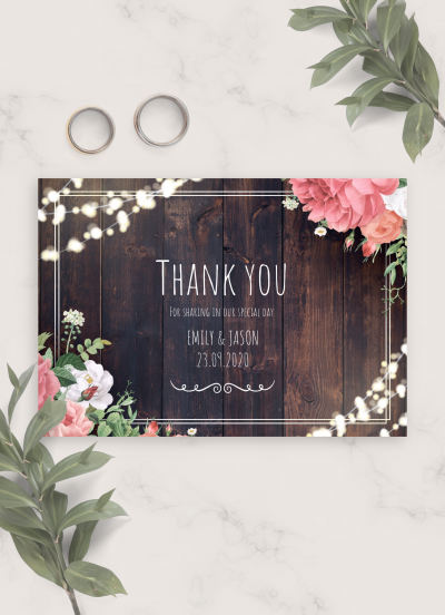 Download Wood Rustic Wedding Thank You Card - Printable PDF