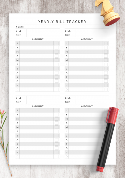 Download Yearly Bill Tracker Template - Printable PDF