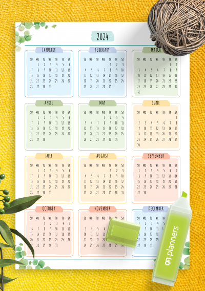 Download Yearly Calendar - Floral Style