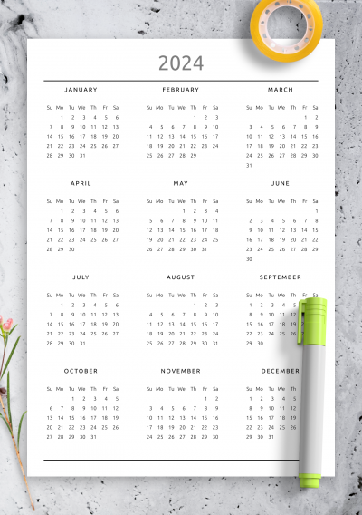 Download Yearly Calendar - Original Style - Printable PDF