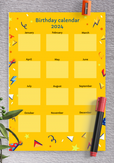 Download Yellow Confetti Birthday Calendar