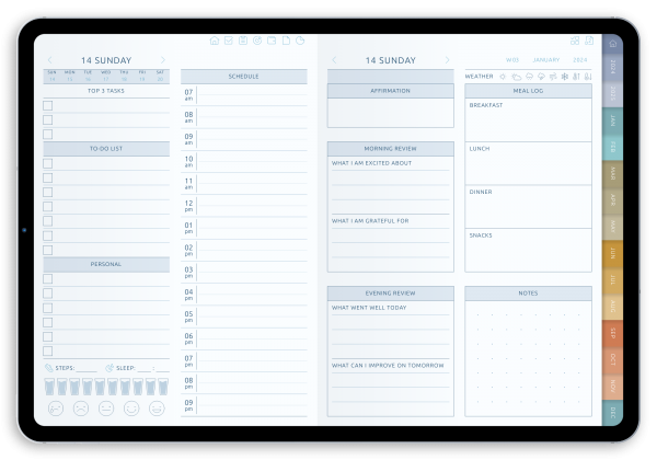 Download Daily Digital Planner PDF for GoodNotes, iPad, Android (Dark)