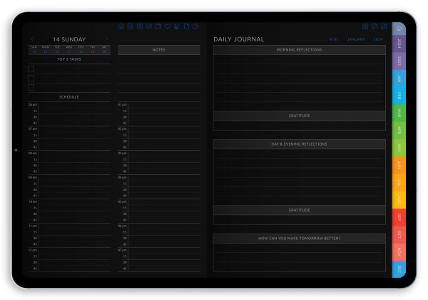 Download Digital Planner PDF for GoodNotes, iPad (Dark)