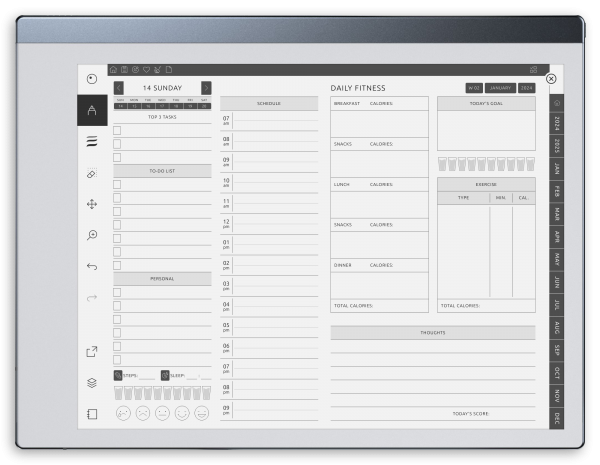 Health & Fitness Planner for reMarkable - Download Hyperlinked PDF