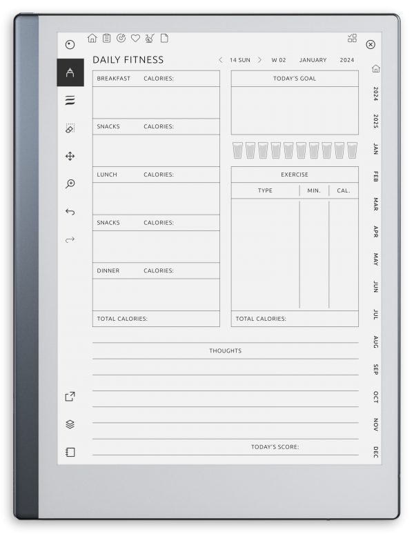 Health & Fitness Planner for reMarkable - Download Hyperlinked PDF