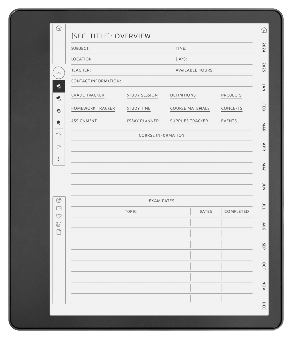 Download Hyperlinked Student Planner PDF for Kindle Scribe