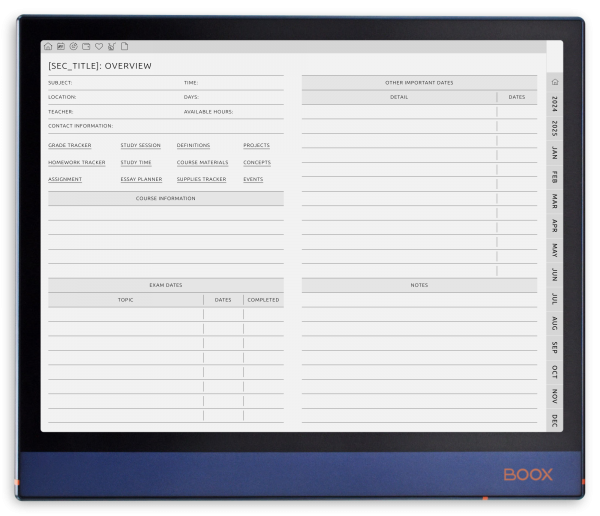 Download BOOX Note Air Student Planner Hyperlinked PDF