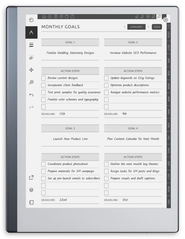 Goal Planner for reMarkable – SMART Template for Productivity