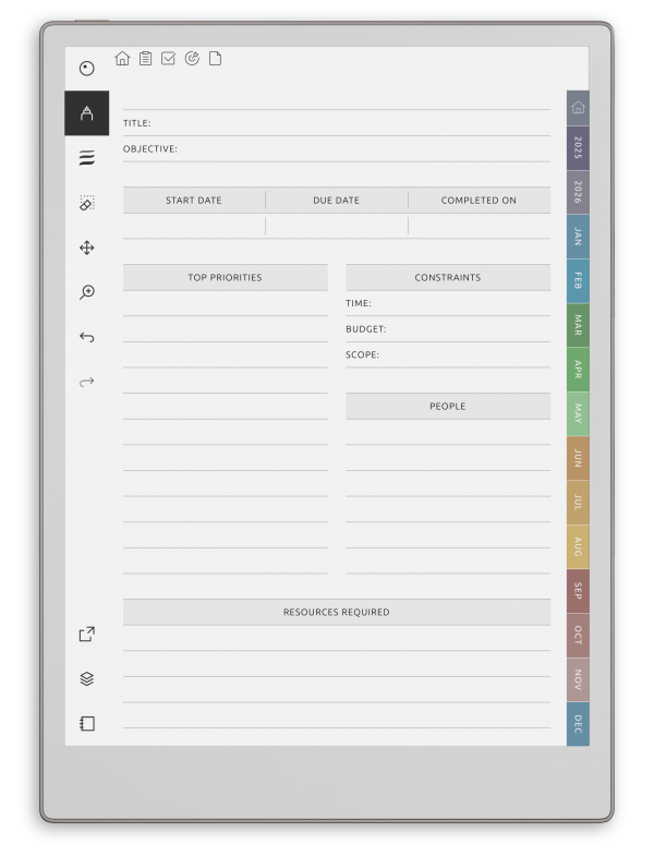 Project Planner for reMarkable - Download Hyperlinked PDF