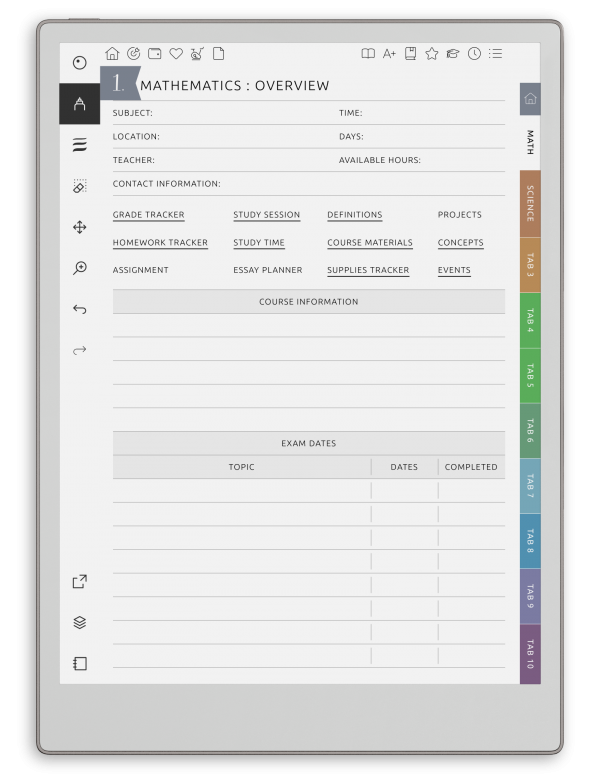 Student Planner for reMarkable - Download Customizable Hyperlinked PDF