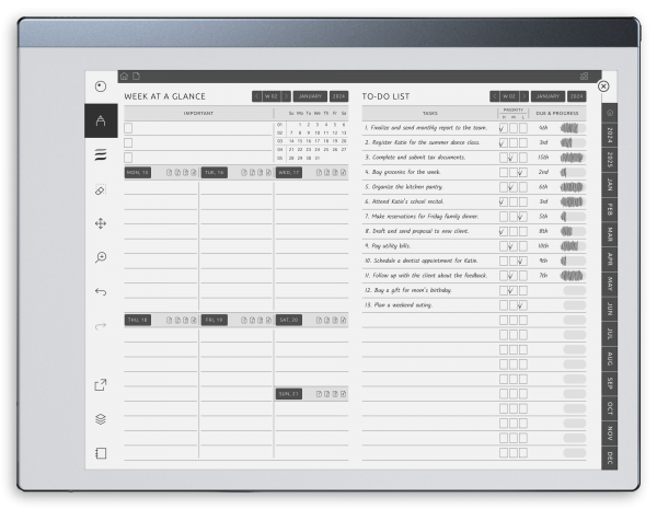 Weekly To-Do planner for reMarkable - Customizable Hyperlinked PDF