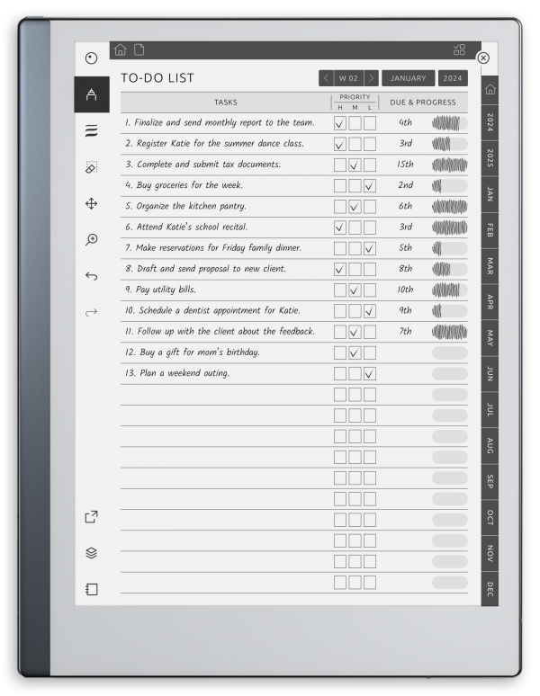 Weekly To-Do planner for reMarkable - Customizable Hyperlinked PDF