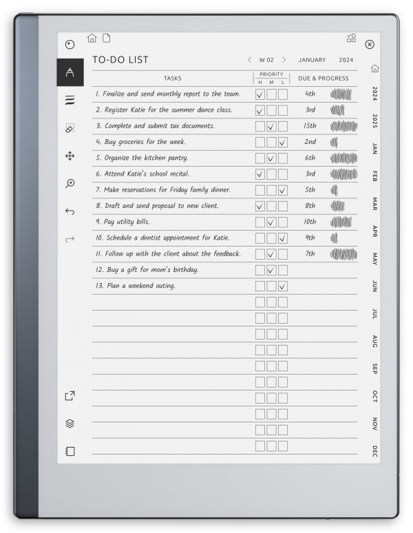 Weekly To-Do planner for reMarkable - Customizable Hyperlinked PDF