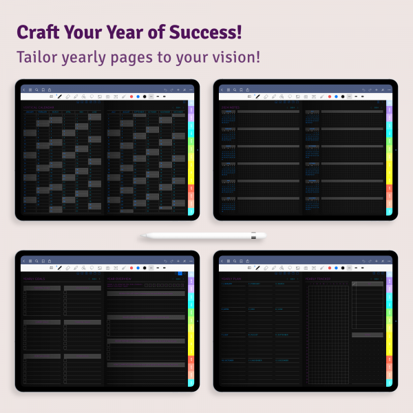 Download Daily Digital Planner PDF for GoodNotes, iPad, Android (Dark)