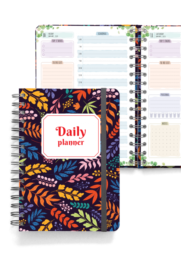 Download Printable Daily Planner Spiral Bound Floral Style PDF