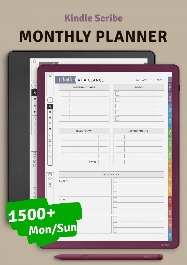 Download Kindle Scribe Monthly Planner Hyperlinked PDF