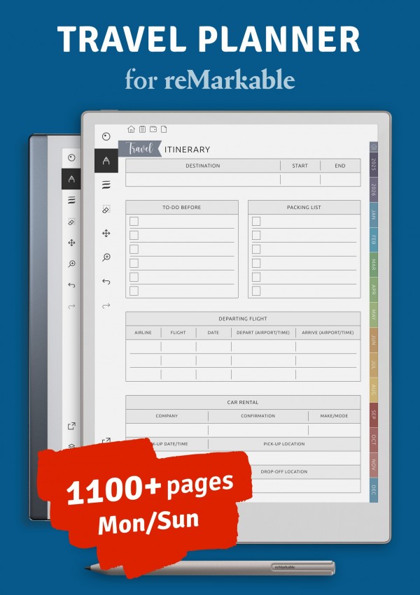 Download reMarkable Travel Planner Hyperlinked PDF