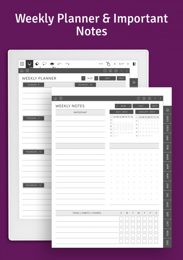 Download Supernote A5 X & A6 X Weekly Planner Hyperlinked PDF